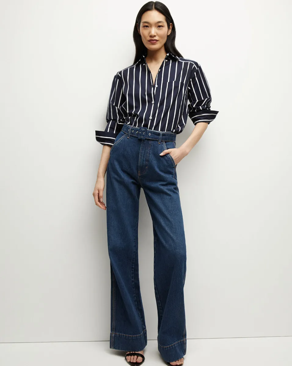 Lloyd Striped Button-Down Shirt in>Veronica Beard Discount