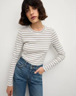 Long Sleeve Pruitt Tee in Off-White Multi>Veronica Beard Discount