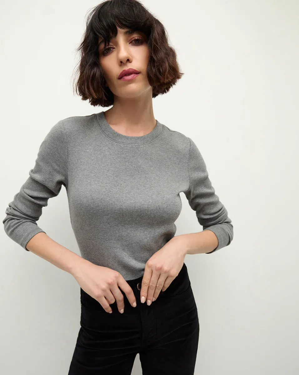 Long Sleeve Pruitt Tee in Heather Grey>Veronica Beard