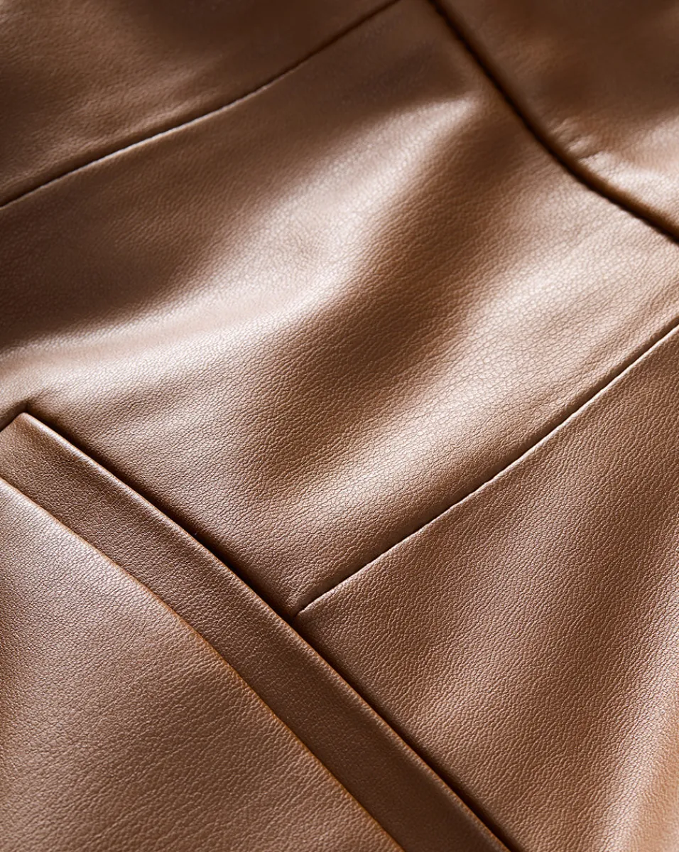 Louise A-Line Pleather Skirt in Tan>Veronica Beard Hot