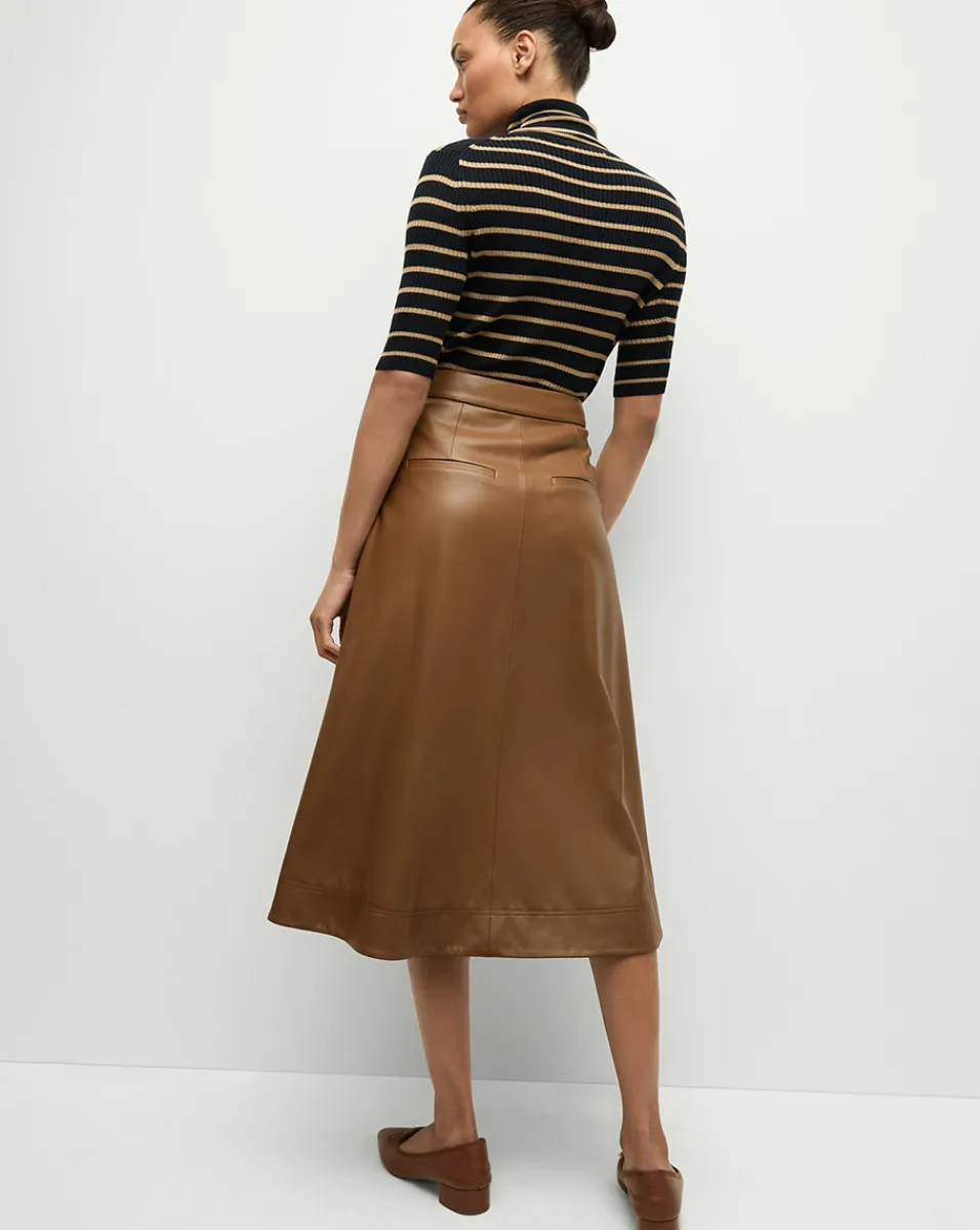 Louise A-Line Pleather Skirt in Tan>Veronica Beard Hot