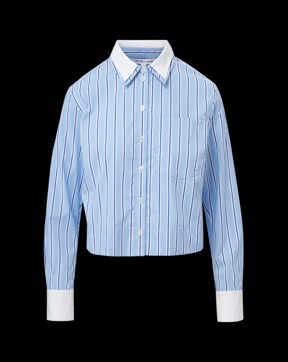 Maia Double-Collar Shirt in Blue Sky/White>Veronica Beard Online