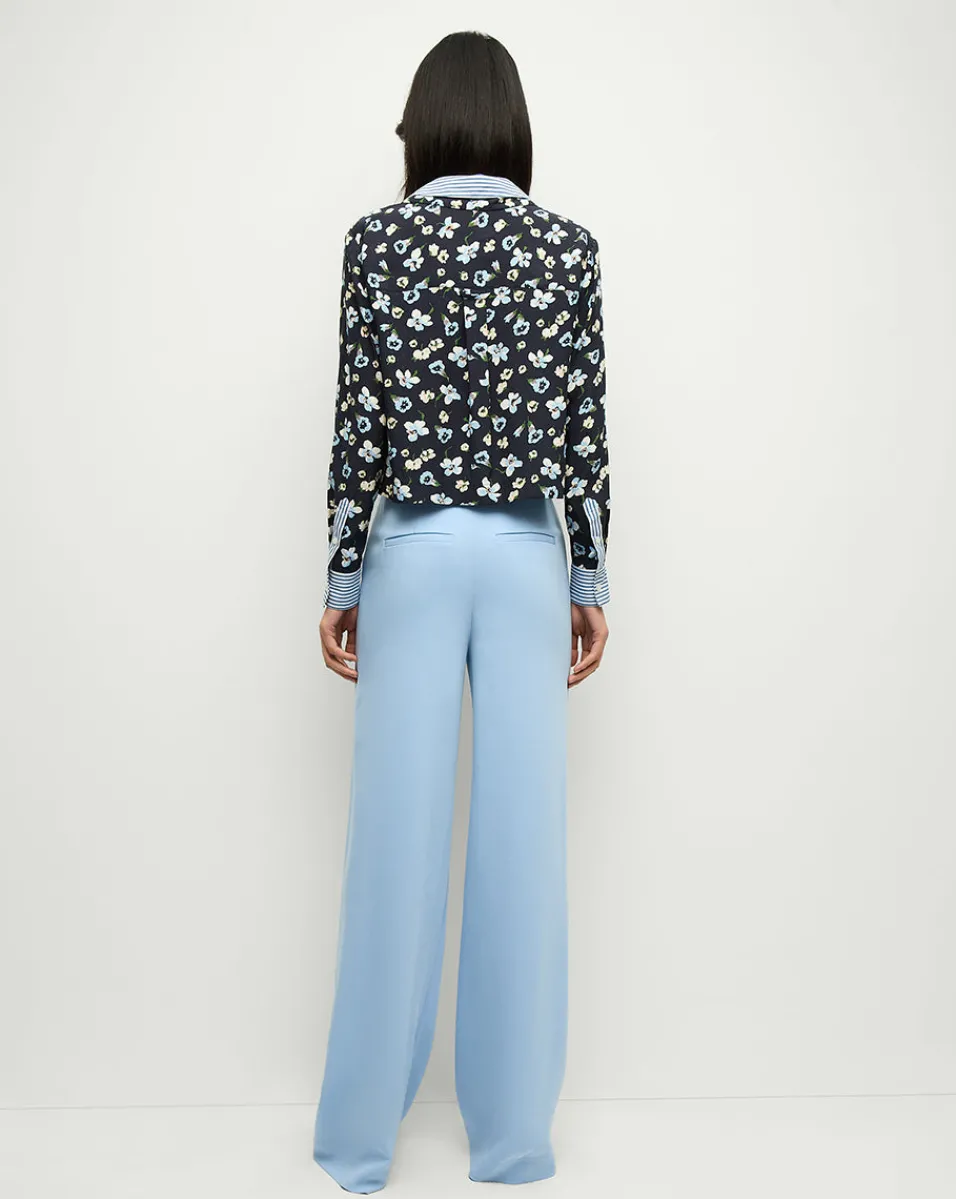 Maia Floral Silk Double-Collar Shirt in Navy Multi>Veronica Beard