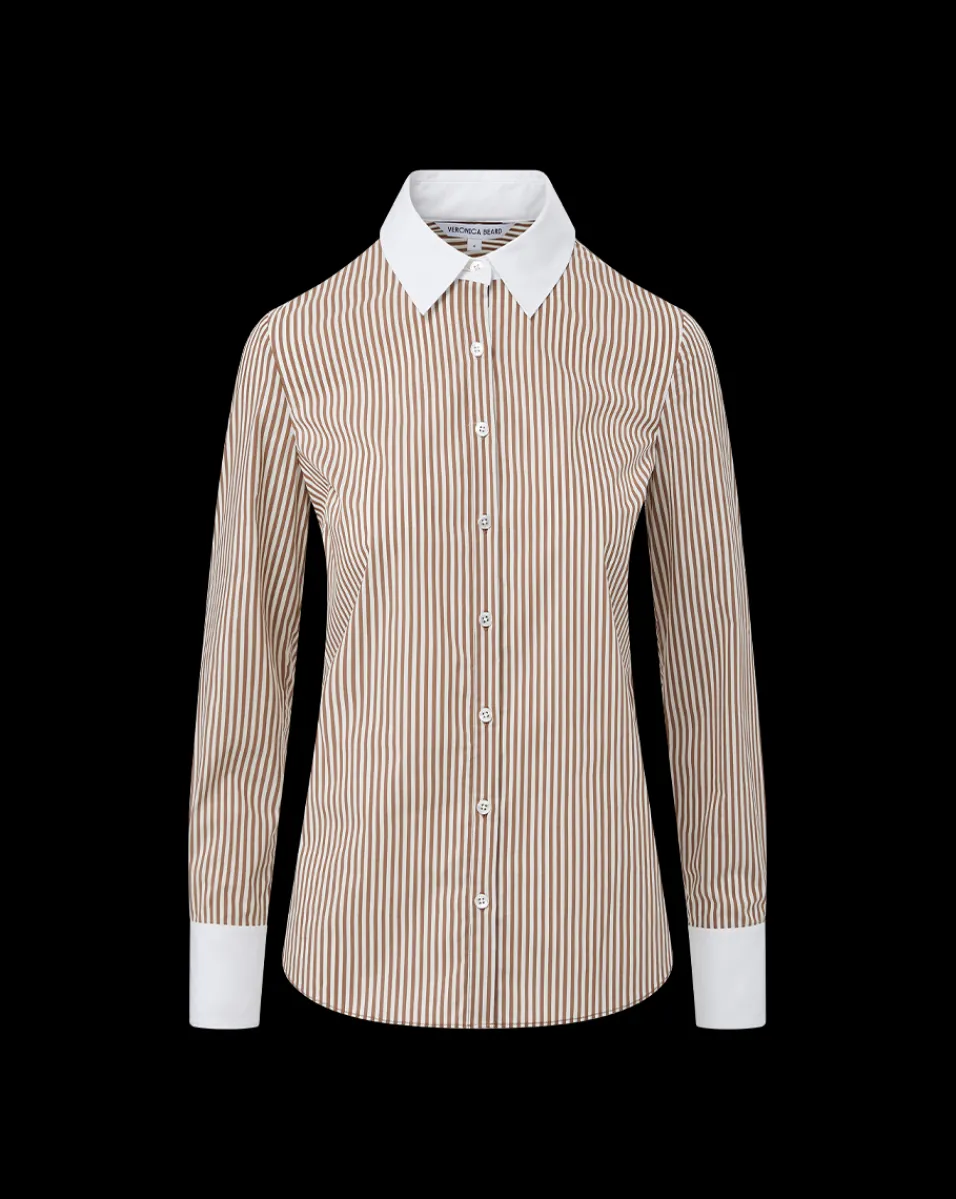 Marisol Poplin Shirt in Deep Ochre/White>Veronica Beard Sale