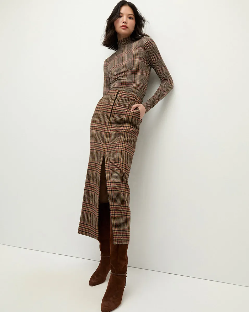 Maxine Plaid Maxi Skirt in Camel & Black>Veronica Beard New