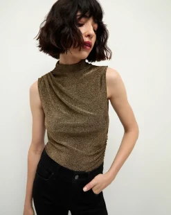 Mylie Sleeveless Top in Gold | High Neck Top><noscript><img width=