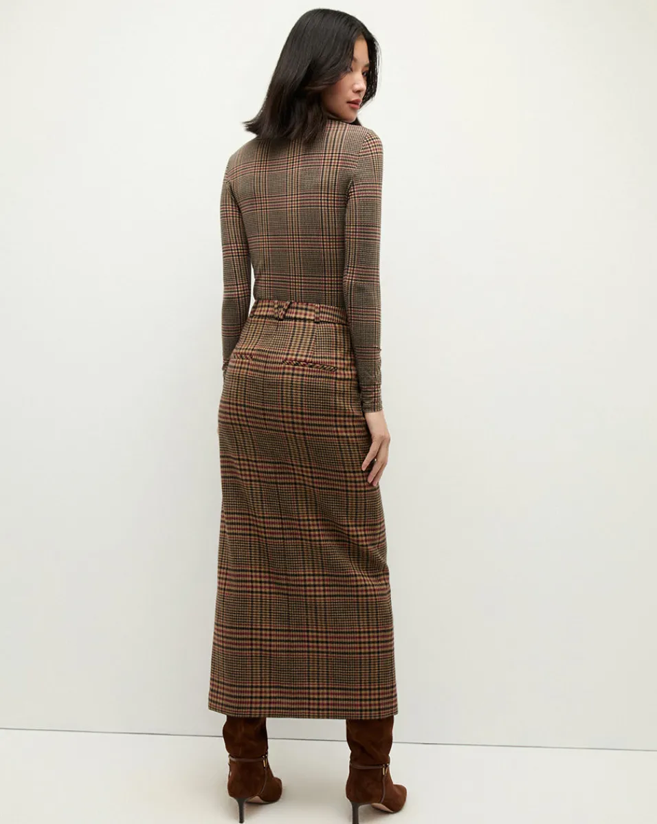 Nate Plaid Turtleneck Top in Camel & Black>Veronica Beard Outlet