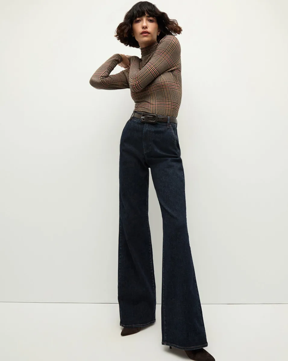Nate Plaid Turtleneck Top in Camel & Black>Veronica Beard Outlet