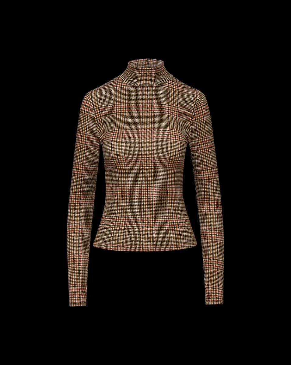 Nate Plaid Turtleneck Top in Camel & Black>Veronica Beard Outlet