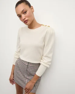 Nelia Cashmere Pullover | Button Accent in>Veronica Beard Hot
