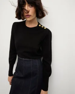 Nelia Cashmere Pullover | Button Accent in>Veronica Beard New