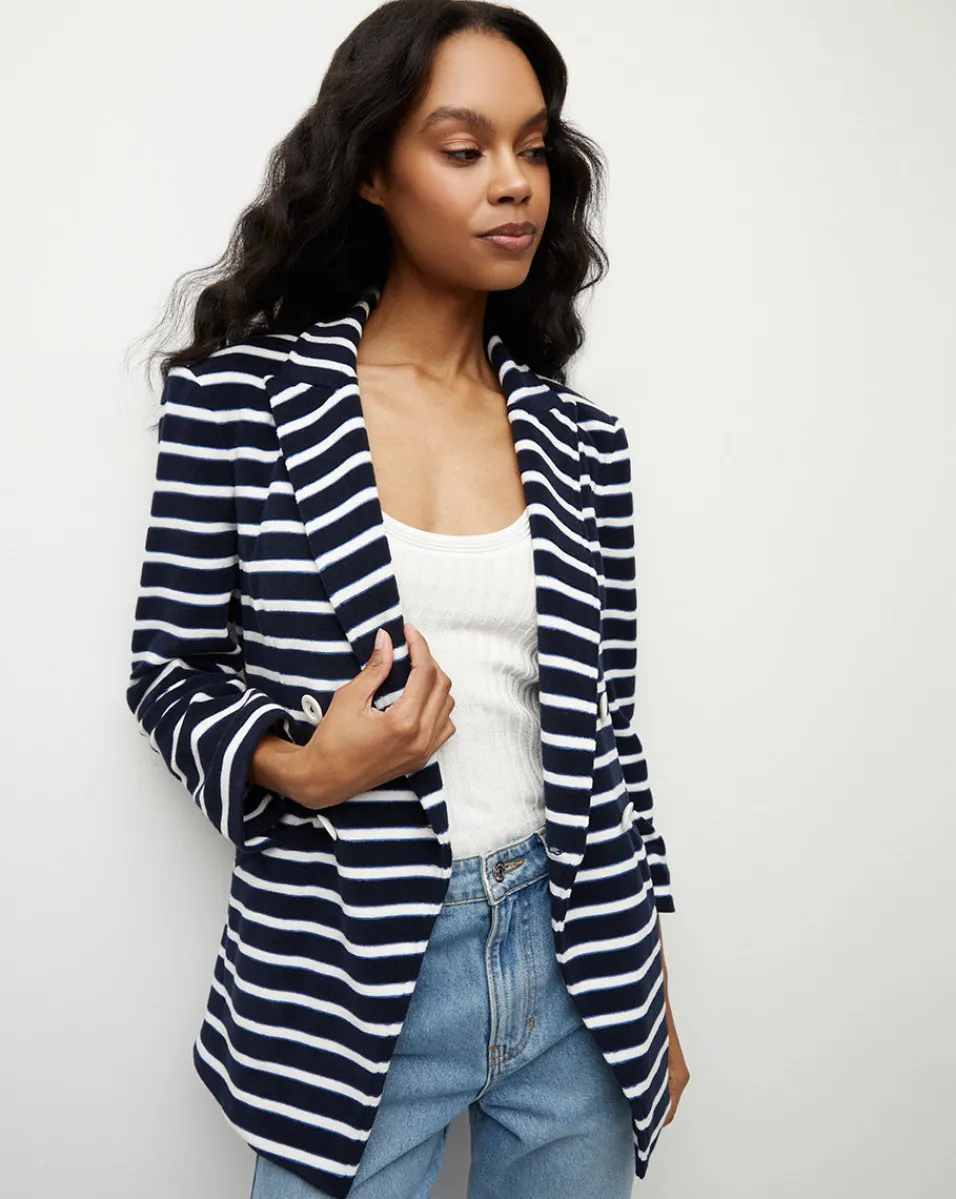 Ortiz Terrycloth Jacket in Marine/Off-White/Blue Surf>Veronica Beard