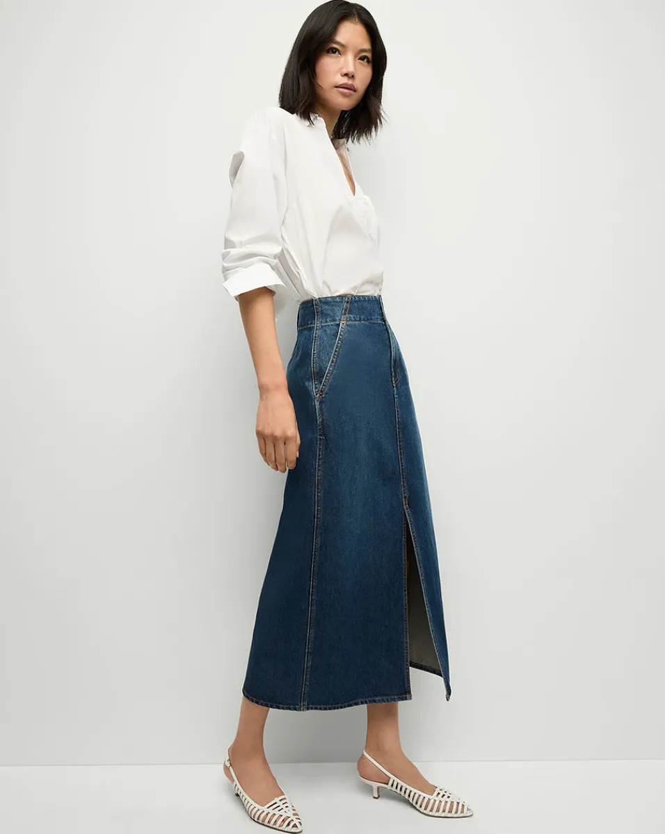 Patricia Denim Maxi Skirt in Blue Denim>Veronica Beard