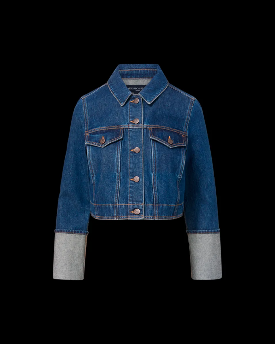 Phila Cropped Denim Jacket in Blue Denim>Veronica Beard Sale