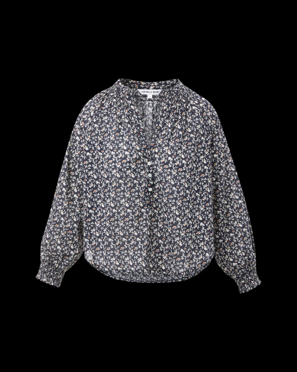 Pienza Floral Top in Navy Multi>Veronica Beard