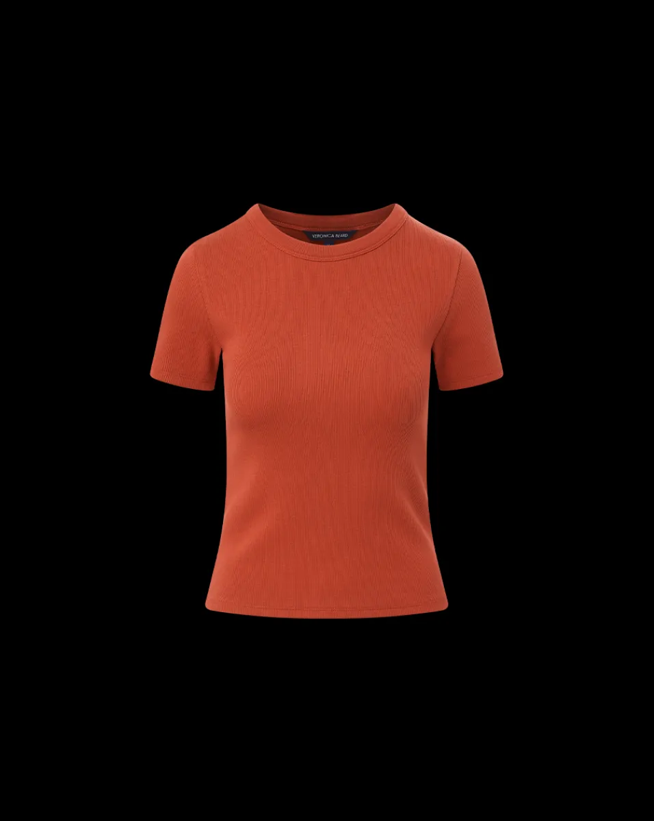 Pruitt Ribbed Tee in Brick Red>Veronica Beard Discount