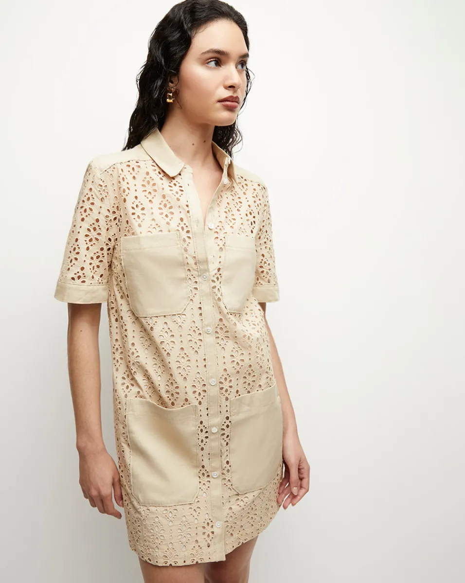 Rafaela Cotton Eyelet Shirtdress in Stone Khaki>Veronica Beard Best