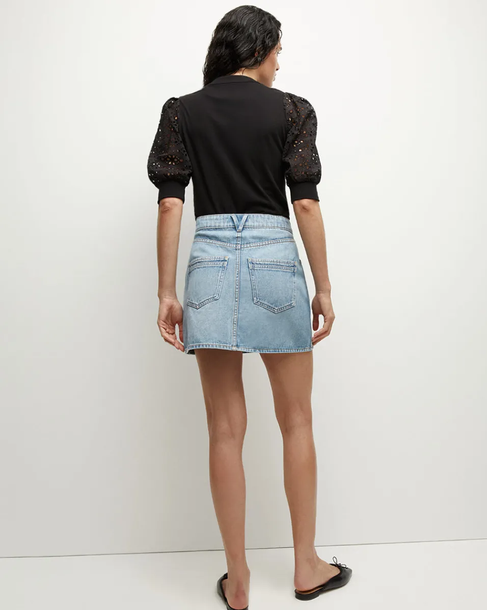 Raundi Double-Seam Denim Skirt in>Veronica Beard Sale