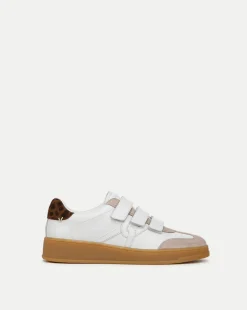 Reagan Velcro Sneaker in White & Leopard>Veronica Beard Clearance