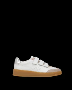 Reagan Velcro Sneakers in White & Silver><noscript><img width=