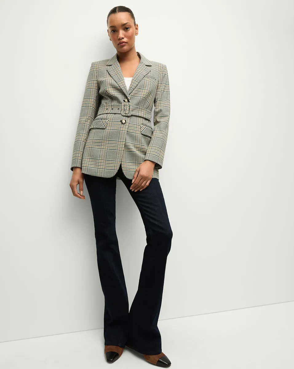 Ryanne Belted Plaid Dickey Jacket in Ecru/Green Multi>Veronica Beard Hot