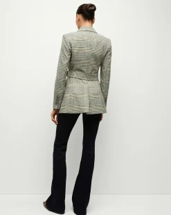 Ryanne Belted Plaid Dickey Jacket in Ecru/Green Multi><noscript><img width=