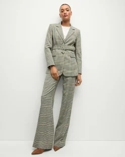 Ryanne Belted Plaid Dickey Jacket in Ecru/Green Multi><noscript><img width=