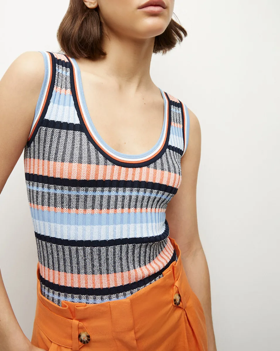 Sandra Ribbed Tank in Blue Multi>Veronica Beard Discount