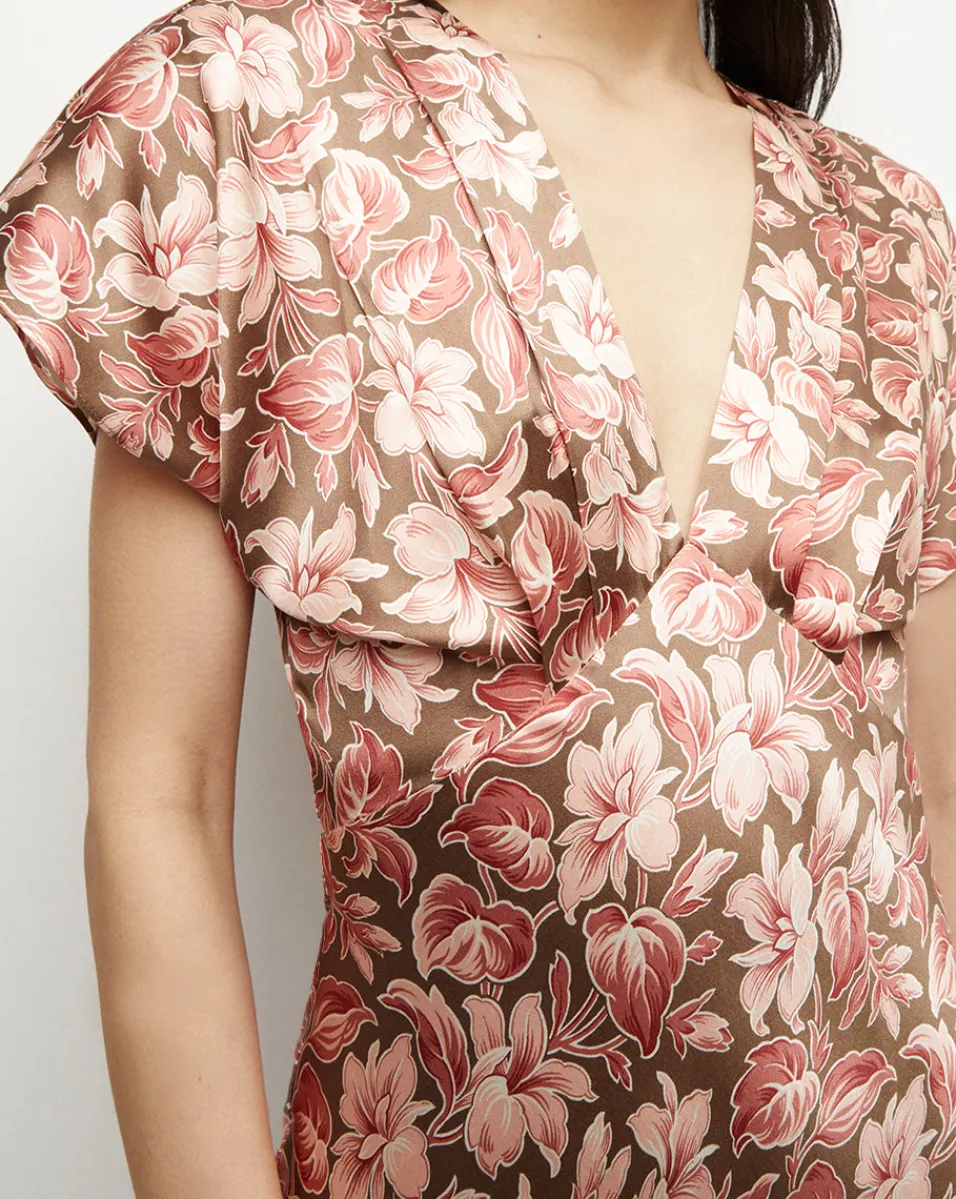 Seymour Stretch-Silk Dress in Deep Ochre Multi>Veronica Beard Sale