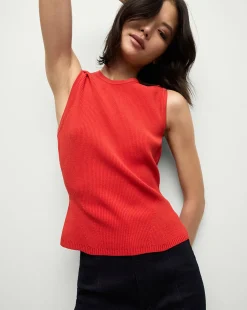 Sid Sleeveless Crew-Neck Pullover in Red>Veronica Beard Discount