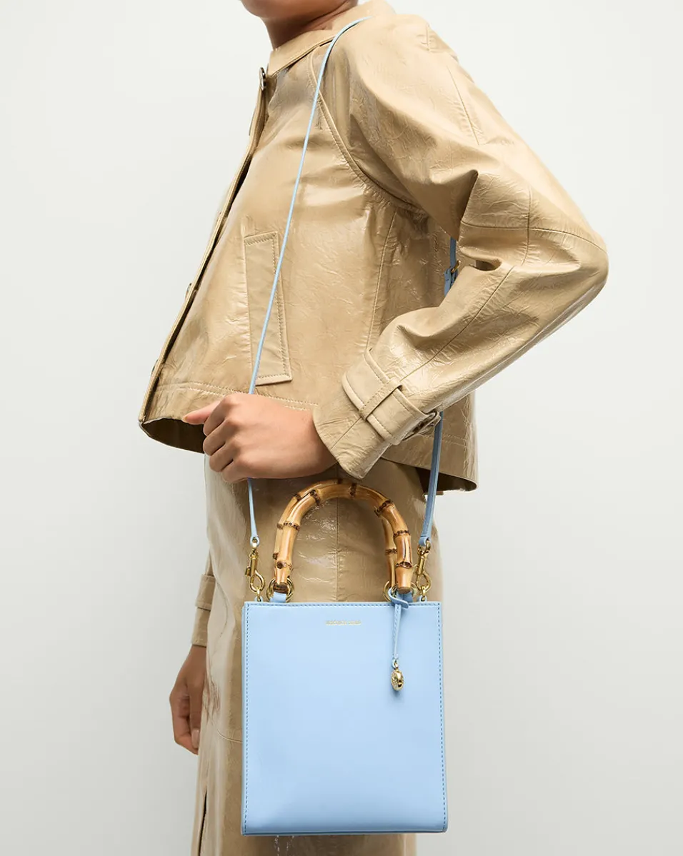 Small Bamboo-Handle Shopper Bag in Light Blue>Veronica Beard Clearance