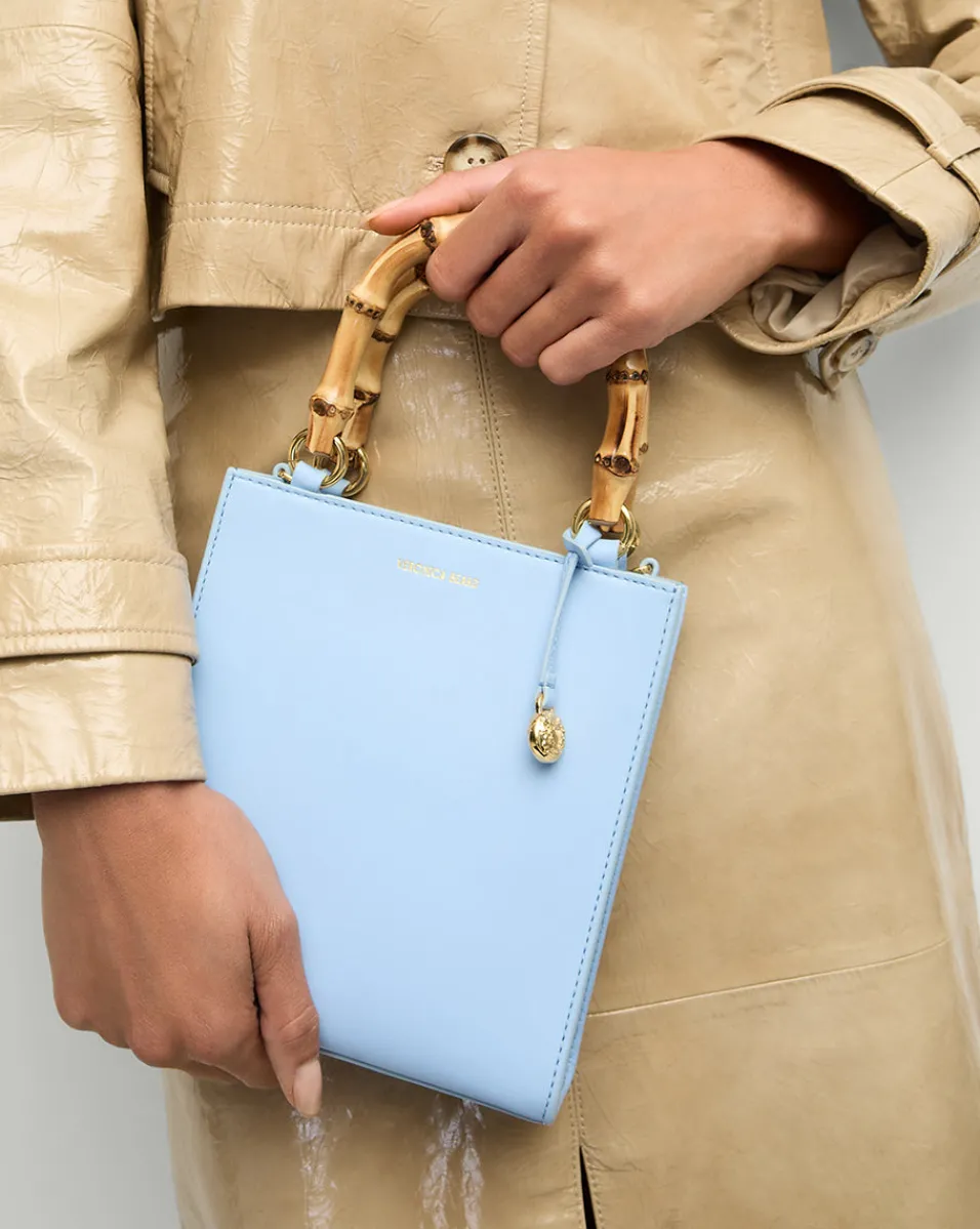 Small Bamboo-Handle Shopper Bag in Light Blue>Veronica Beard Clearance