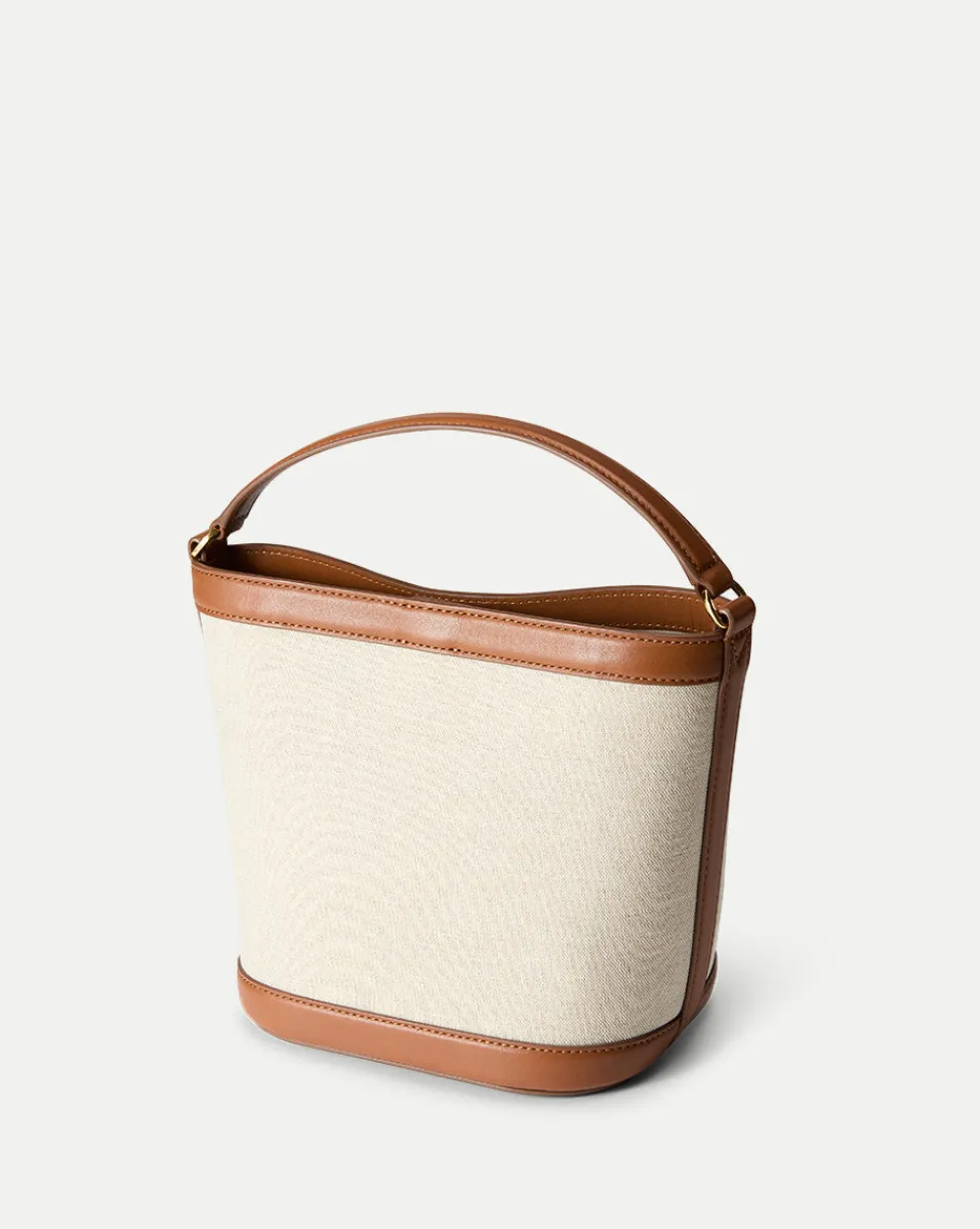 Small Canvas Feedbag in Cream Linen & Tan>Veronica Beard New