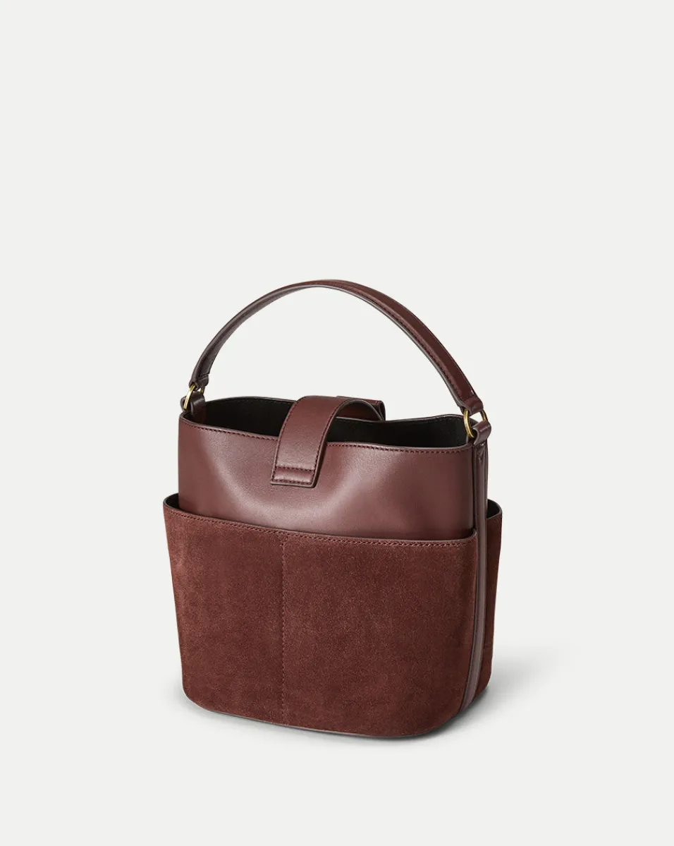 Small Crest Lock Suede Bucket Bag in>Veronica Beard Discount