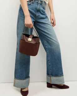 Small Crest Lock Suede Bucket Bag in><noscript><img width=