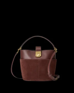 Small Crest Lock Suede Bucket Bag in><noscript><img width=