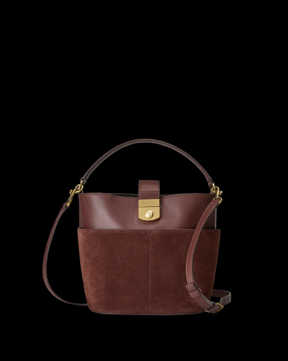 Small Crest Lock Suede Bucket Bag in>Veronica Beard Discount