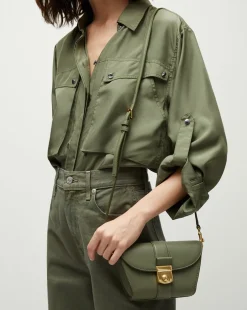 Small Crest Lock Trap Bag in Stone Army>Veronica Beard Clearance