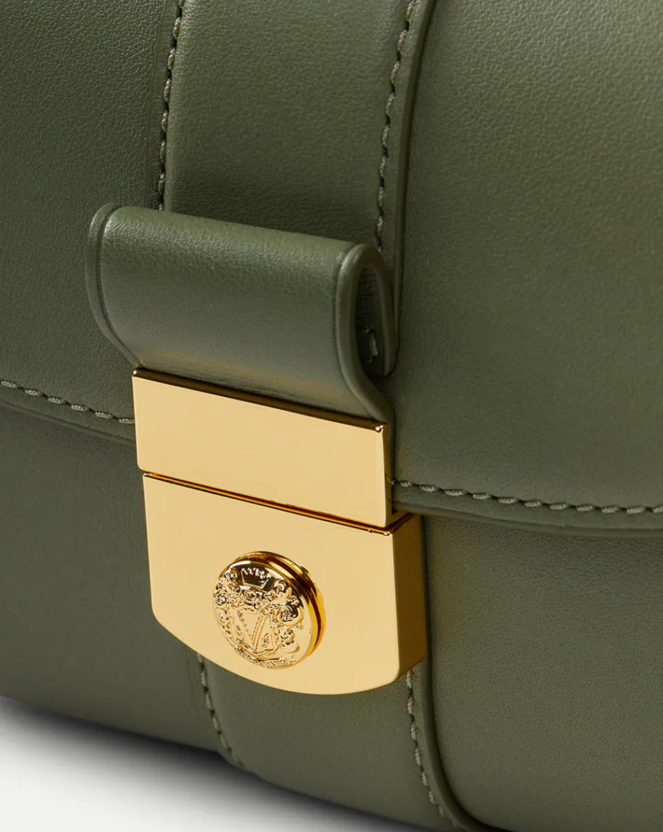 Small Crest Lock Trap Bag in Stone Army>Veronica Beard Clearance