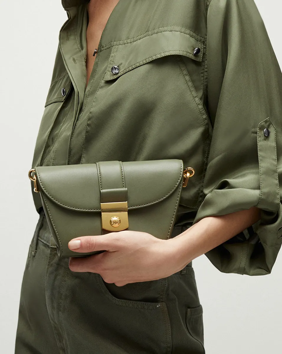 Small Crest Lock Trap Bag in Stone Army>Veronica Beard Clearance