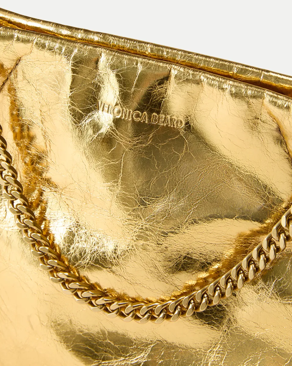 Small Metallic Slouch Shoulder Bag in Antique Gold>Veronica Beard