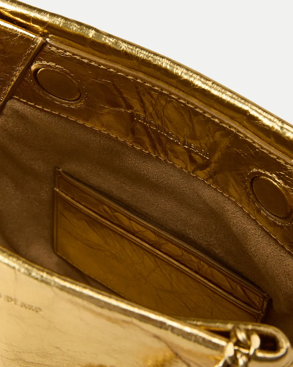Small Metallic Slouch Shoulder Bag in Antique Gold>Veronica Beard
