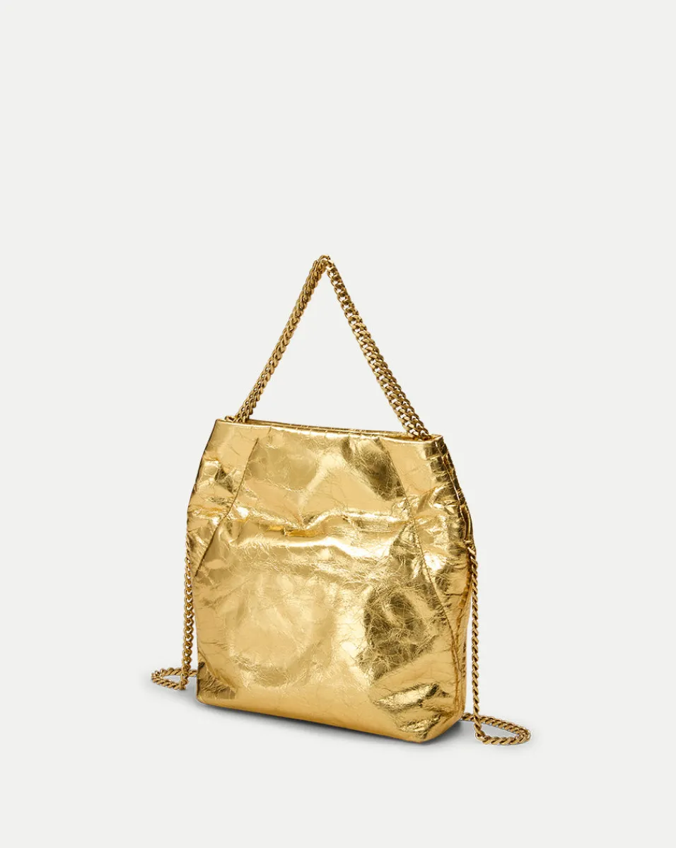 Small Metallic Slouch Shoulder Bag in Antique Gold>Veronica Beard