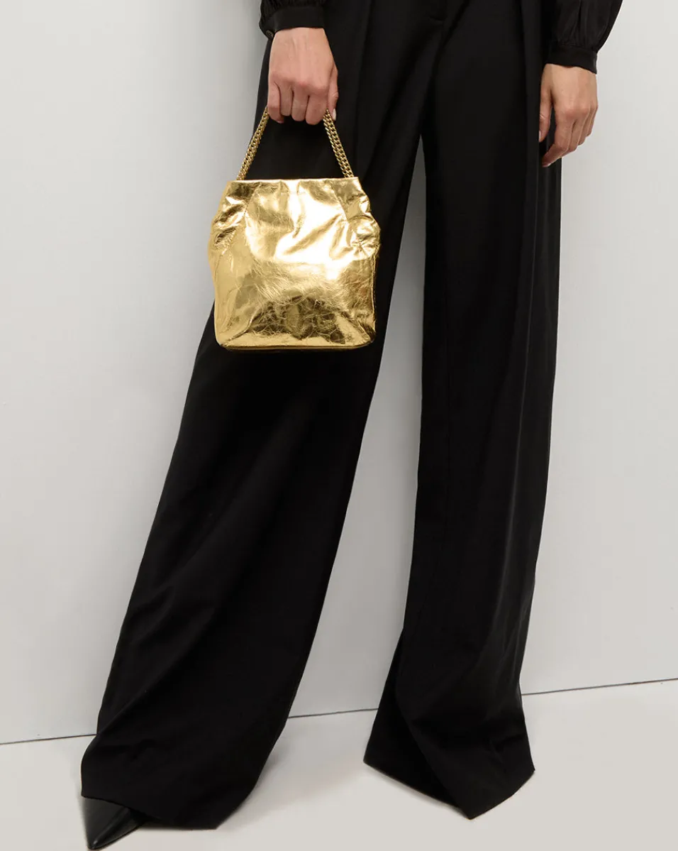 Small Metallic Slouch Shoulder Bag in Antique Gold>Veronica Beard