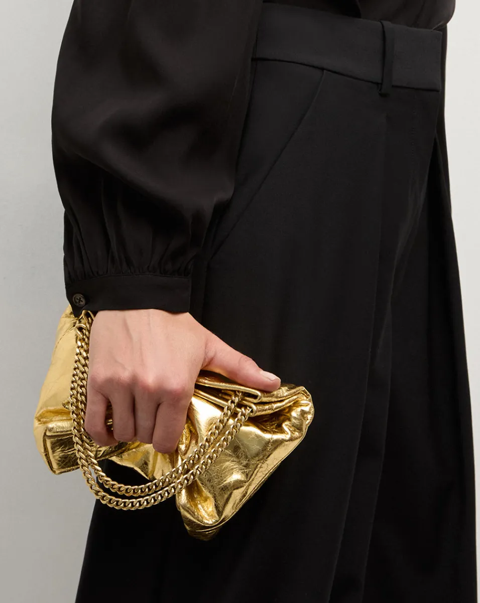 Small Metallic Slouch Shoulder Bag in Antique Gold>Veronica Beard