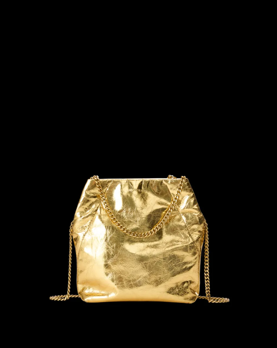 Small Metallic Slouch Shoulder Bag in Antique Gold>Veronica Beard