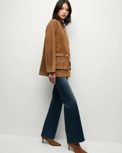 Suz Suede Dickey Chore Coat in Tan>Veronica Beard Best