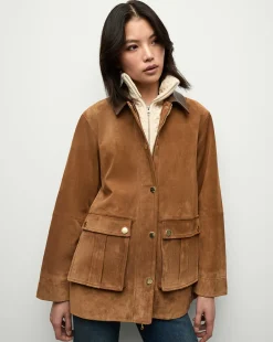 Suz Suede Dickey Chore Coat in Tan><noscript><img width=