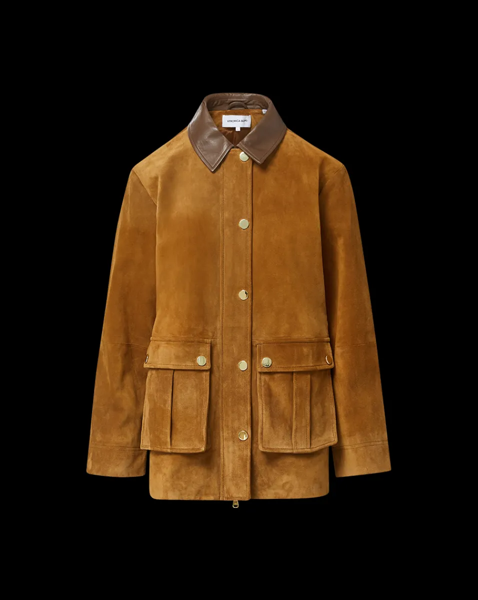 Suz Suede Dickey Chore Coat in Tan>Veronica Beard Best