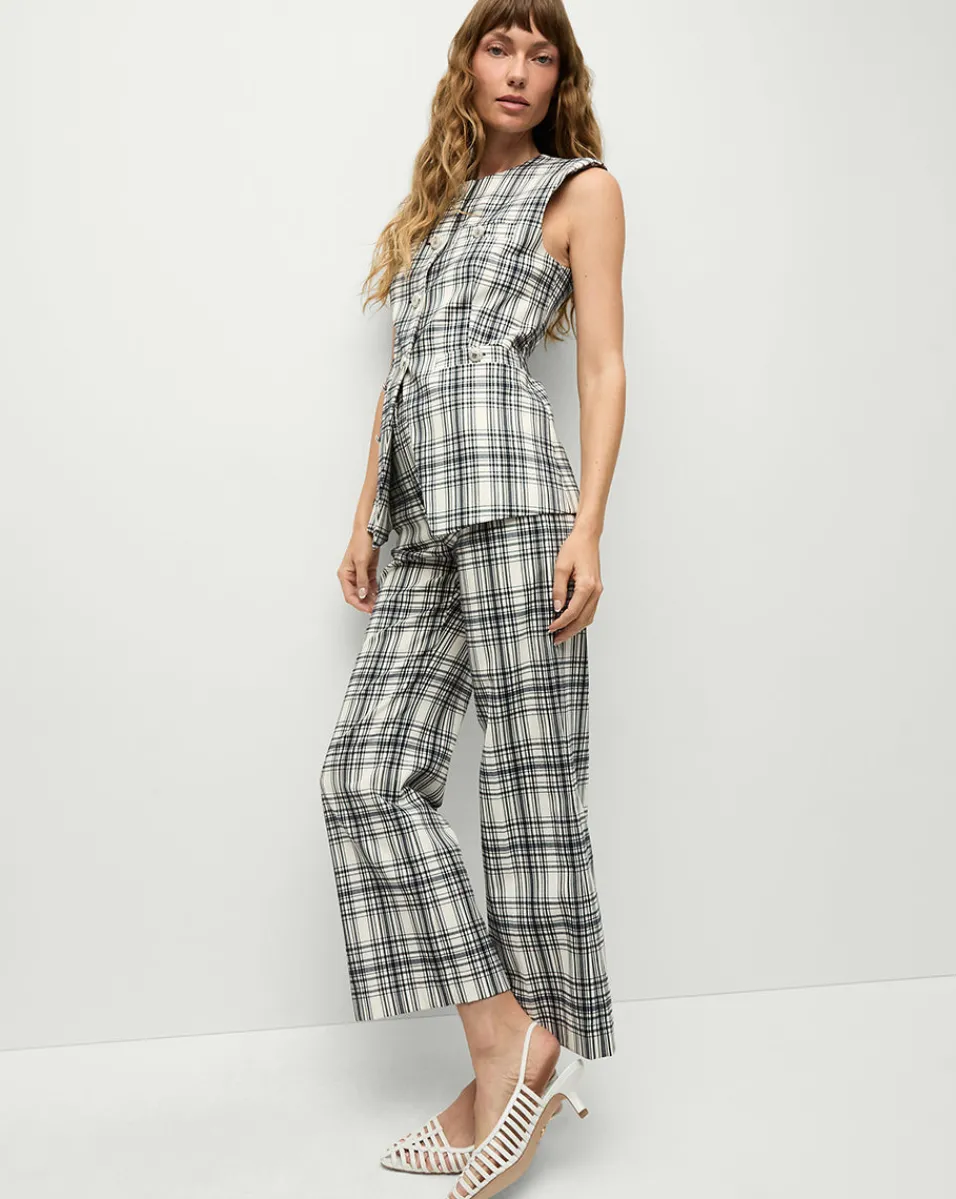 Tamara Plaid Vest in Ivory & Navy>Veronica Beard